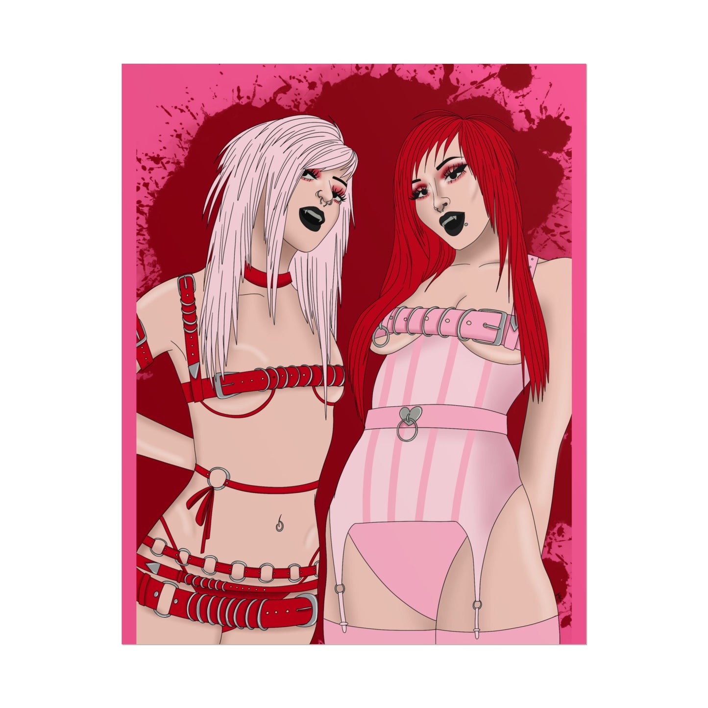 Succu-besties Pink & Red Horror Digital Art Print (Rolled Poster)