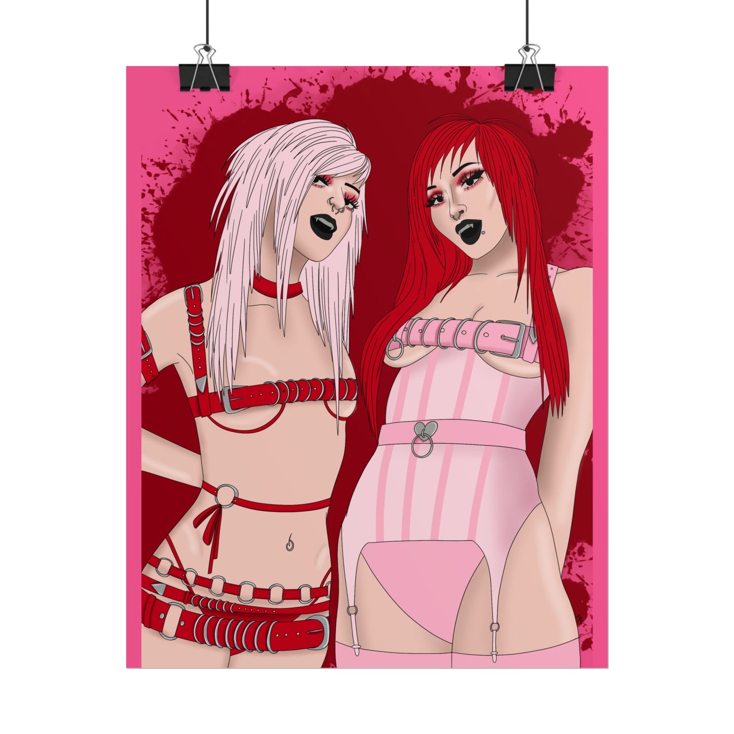Succu-besties Pink & Red Horror Digital Art Print (Rolled Poster)