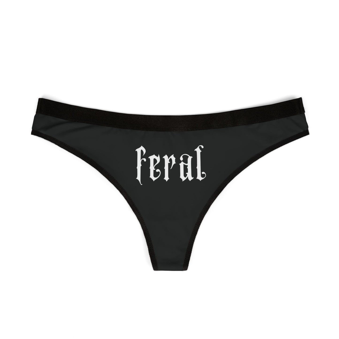 black feral thong front view