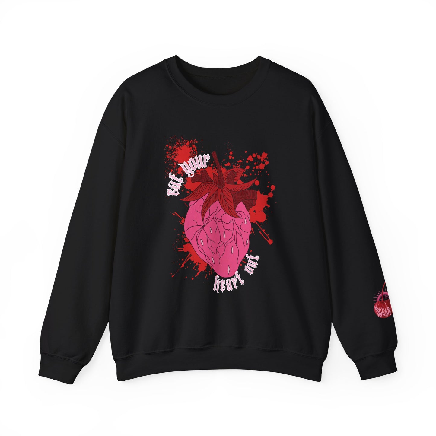 eat your strawberry heart out black sweatshirt front view