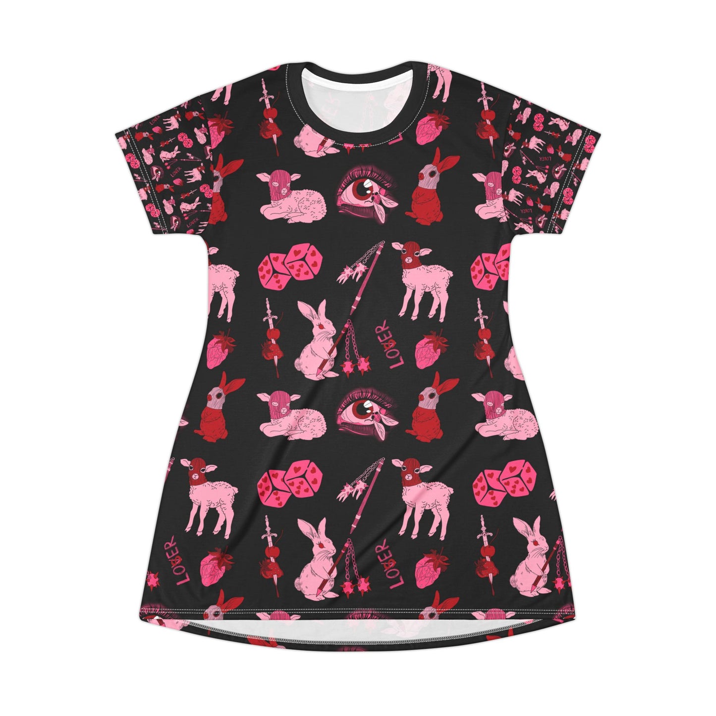 femme feral allover print goth coquette black dress front view