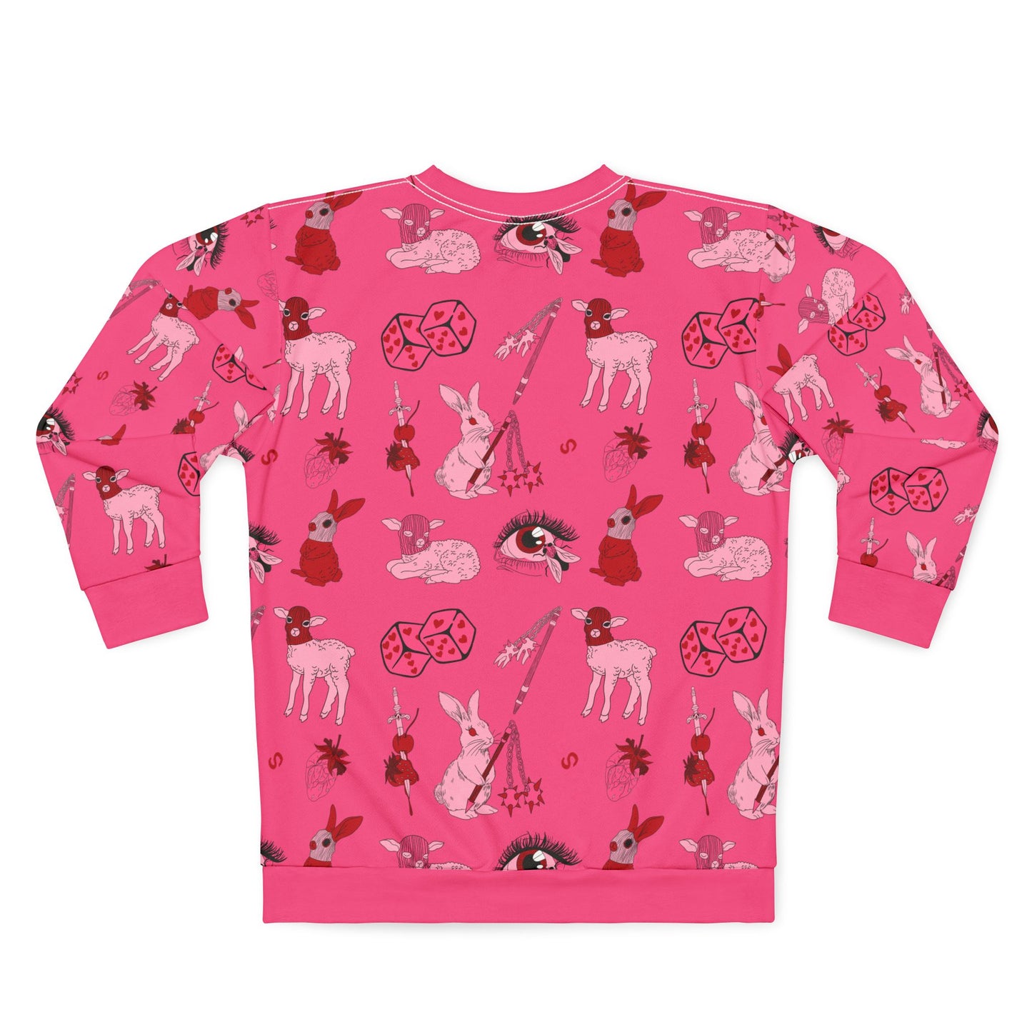 femme feral allover print goth coquette pink sweatshirt back view