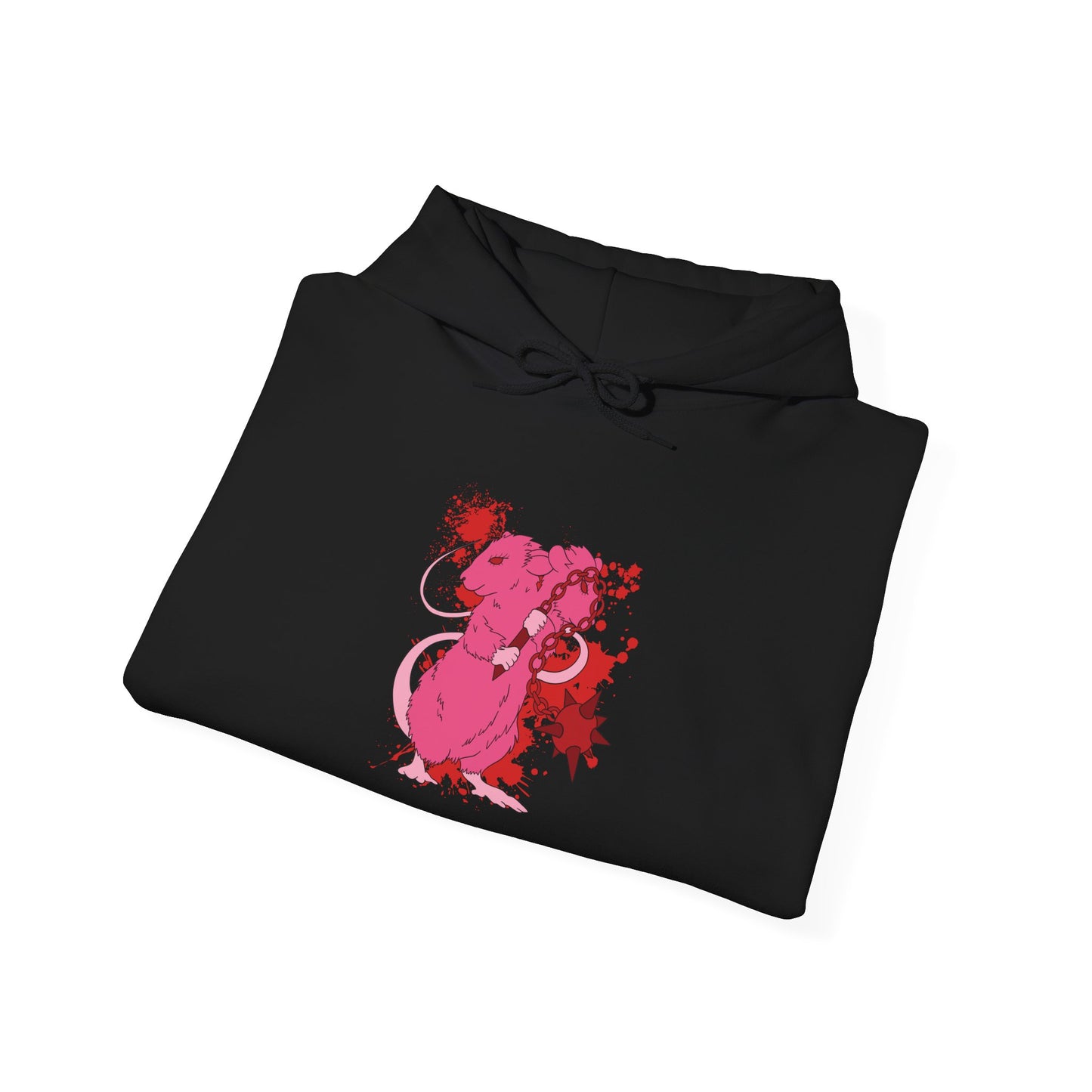 feral doubled headed rat with mace black hoodie folded view