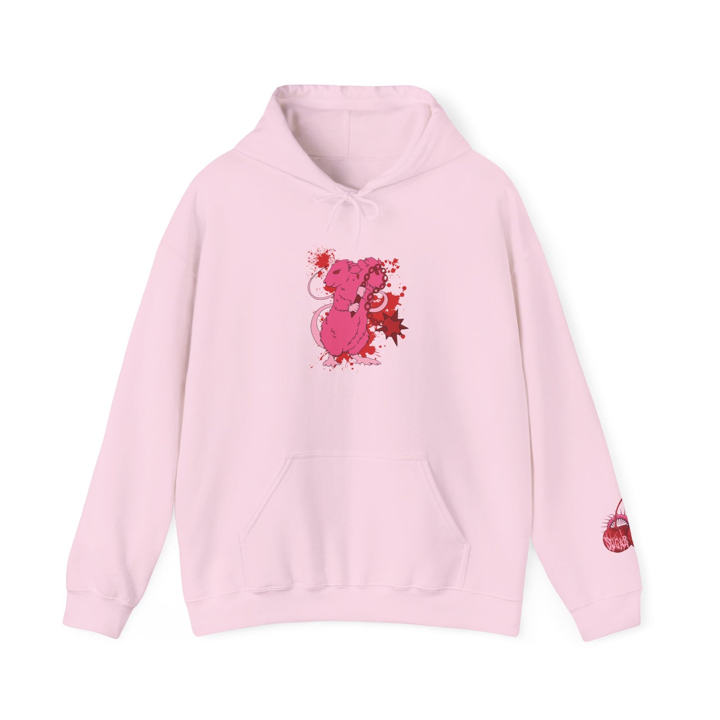 feral doubled headed rat with mace pink hoodie front view