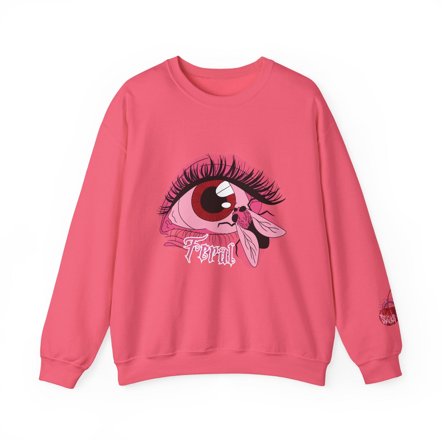 feral fly in my eye goth coquette graphic sweatshirt front view pink