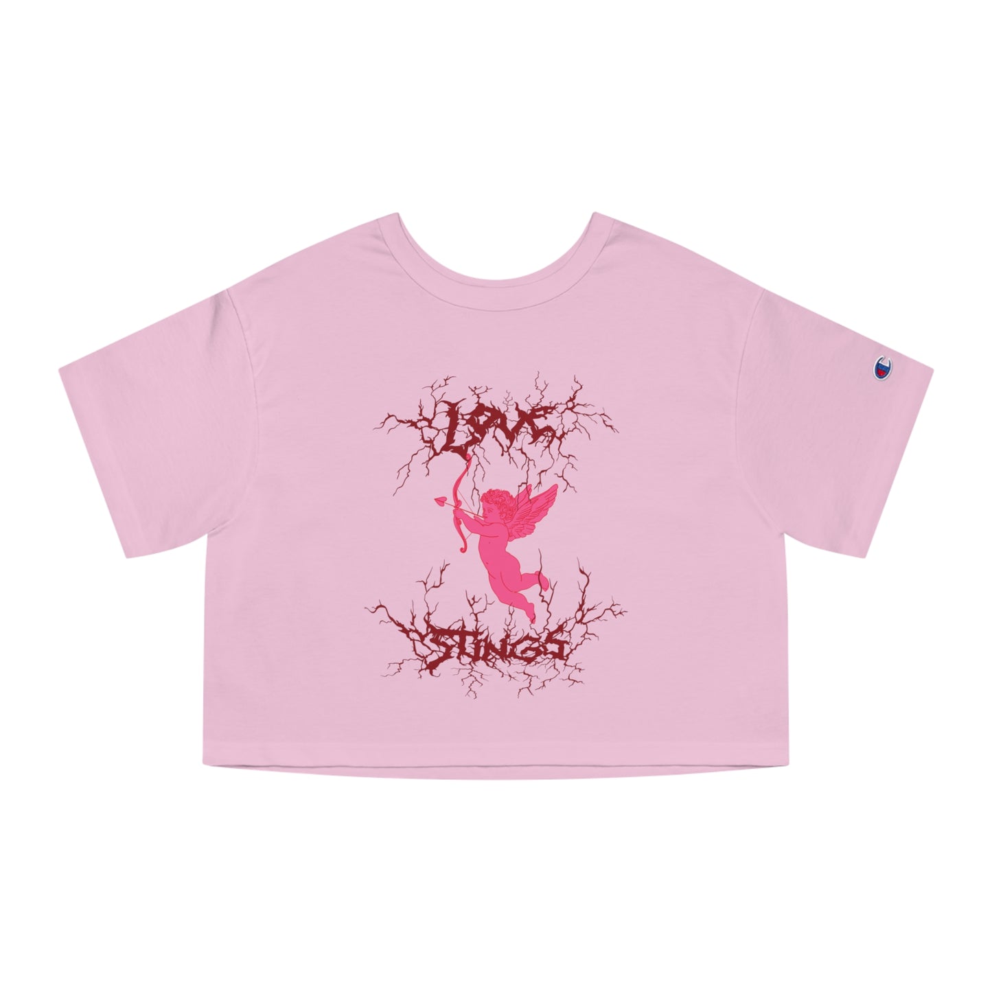 love stings cherub baby metal goth coquette angel crop tee pink front view