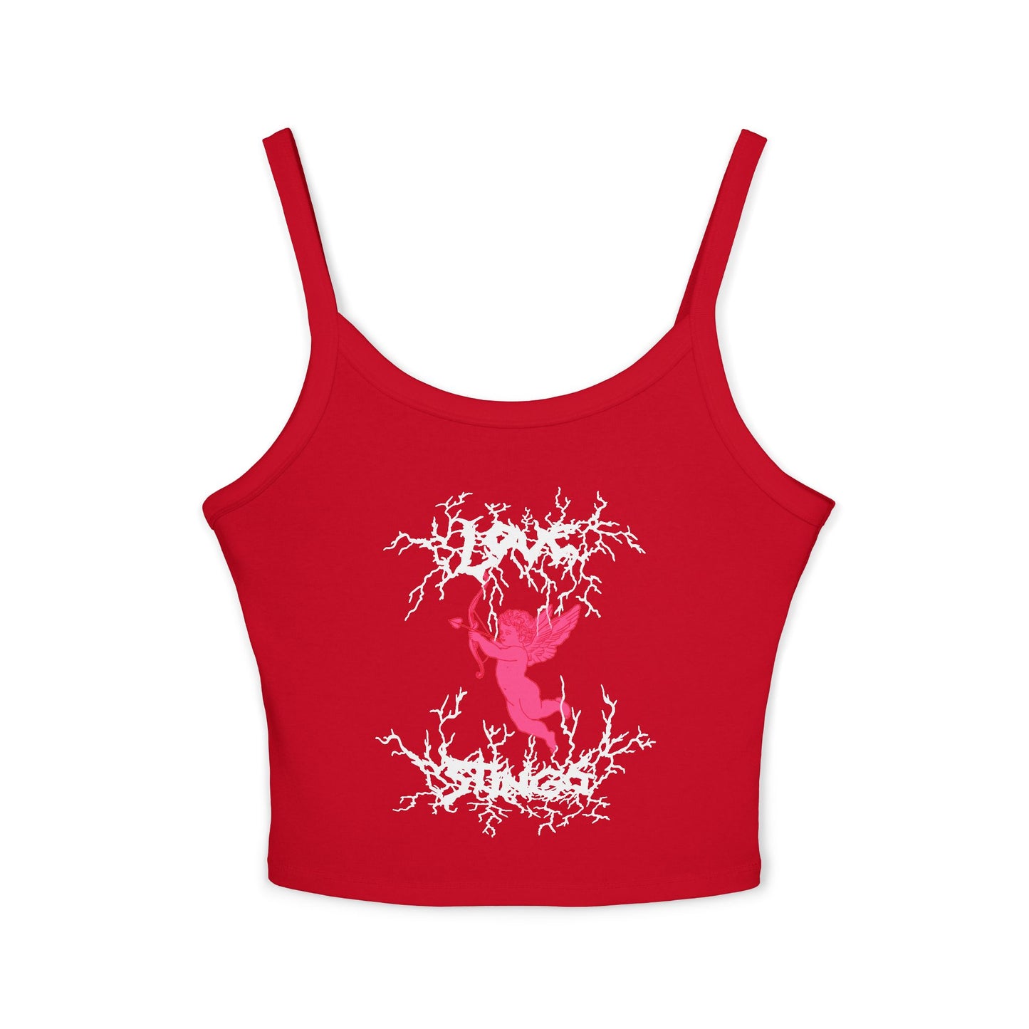 love stings cupid baby metal goth coquette crop tank red front view