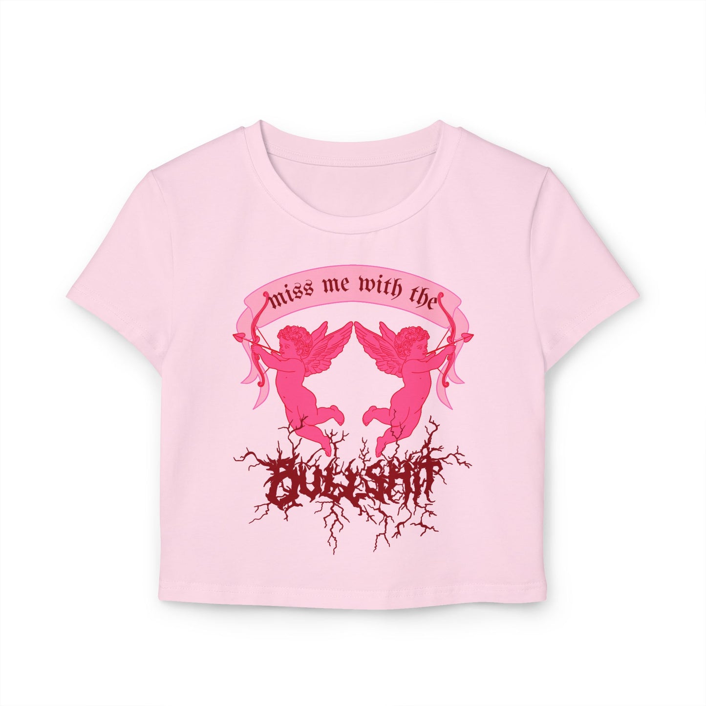 miss me cupid goth coquette baby metal baby cherub tee pink front view