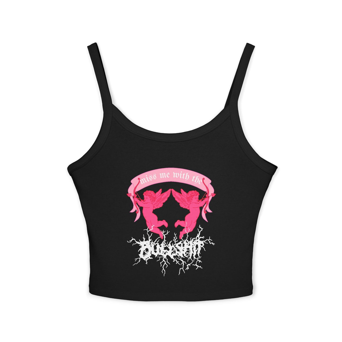 miss me cupid goth coquette baby metal cherub black crop tank top front view