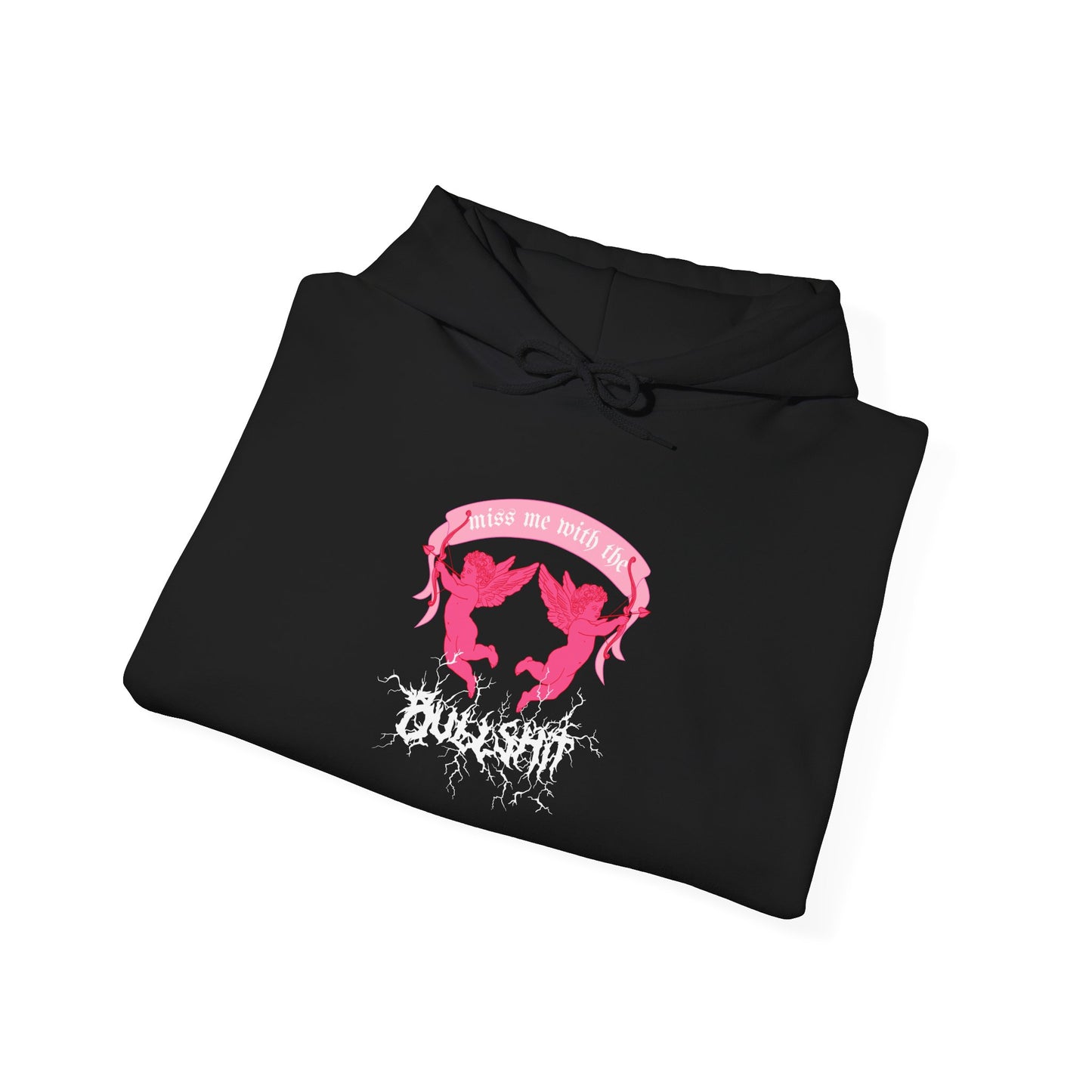 miss me cupid goth coquette cherub black hoodie folded view