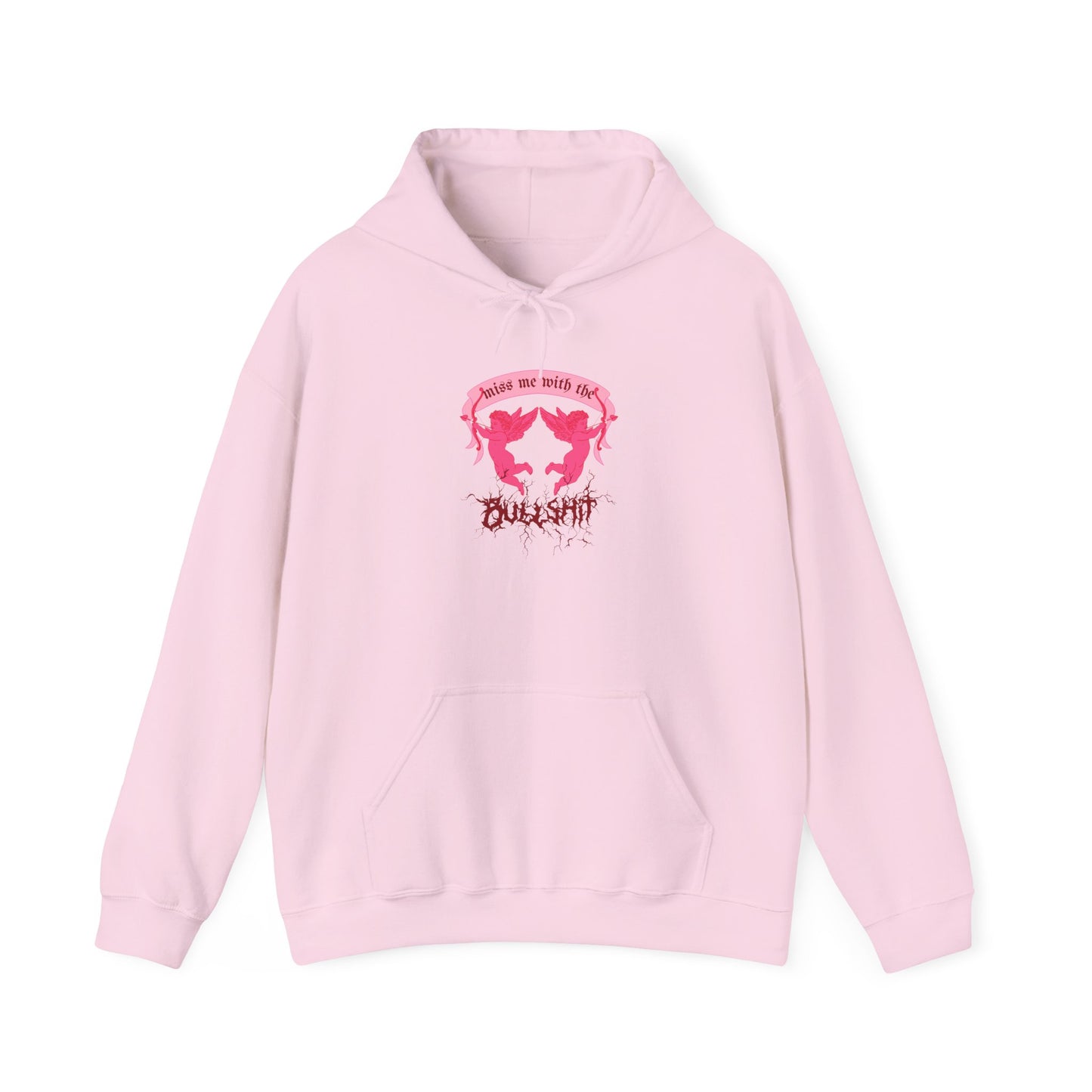 miss me cupid goth coquette cherub pink hoodie front view
