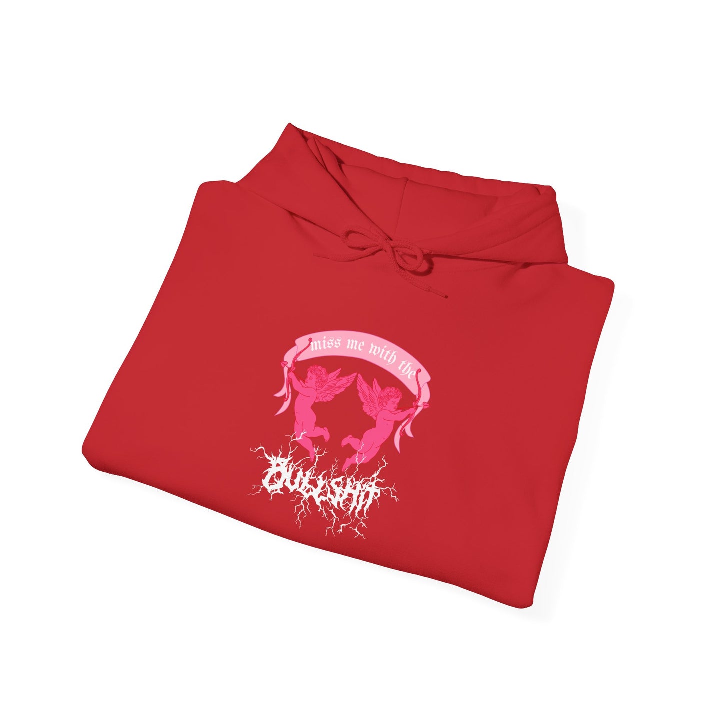 miss me cupid goth coquette cherub red hoodie folded view