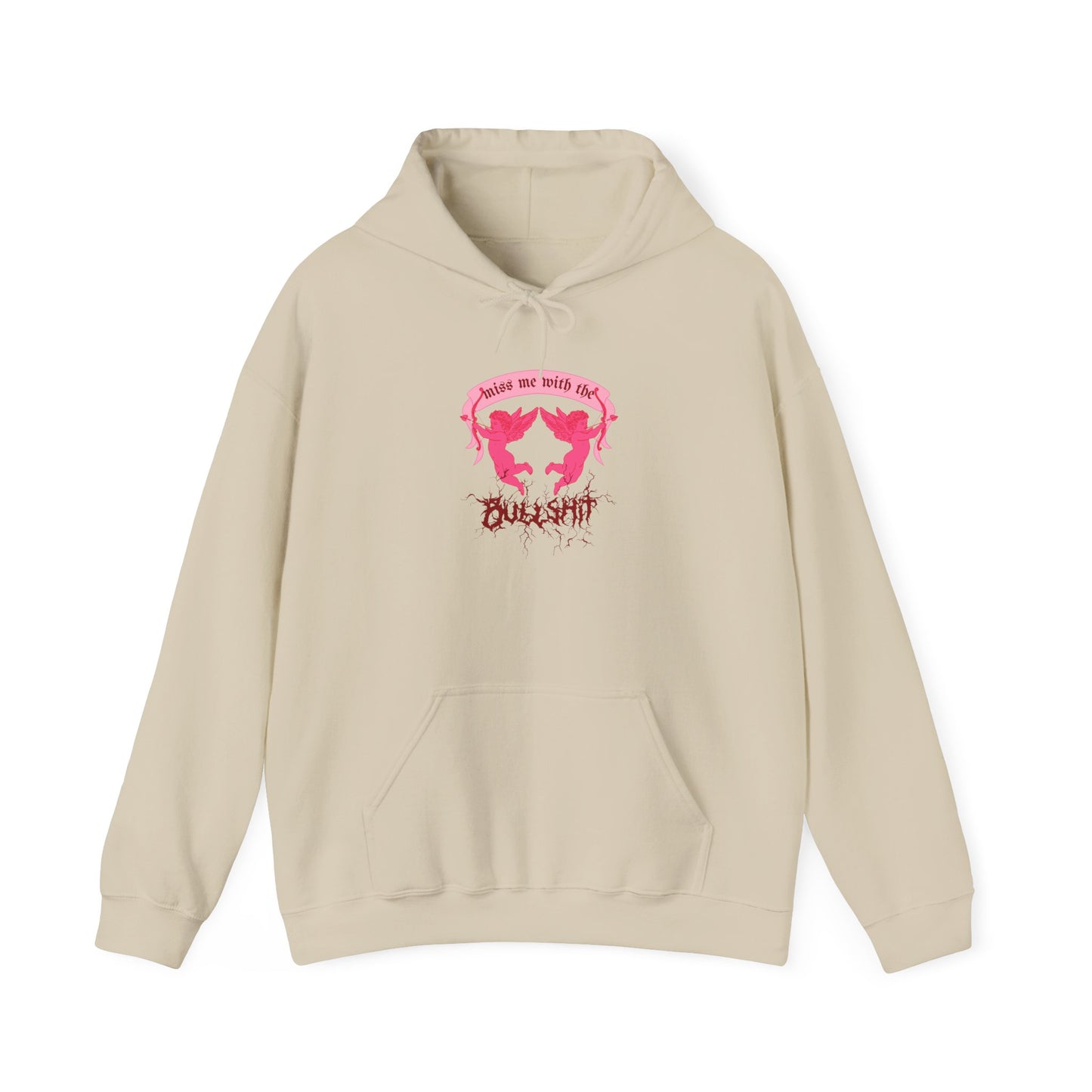 miss me cupid goth coquette cherub tan hoodie front view