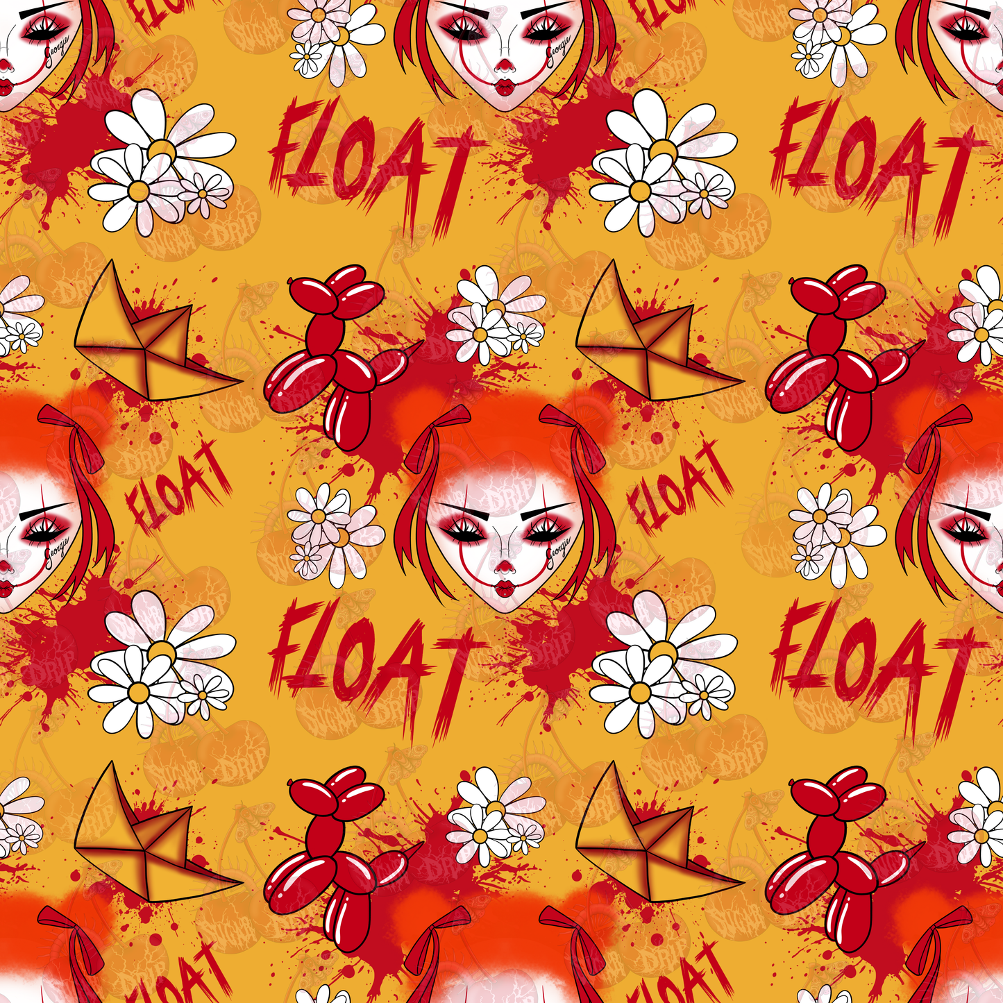 COMMERCIAL USE Spooky Goth Clown Seamless Pattern: Digital Paper (x6 Colors x1 Transparent)