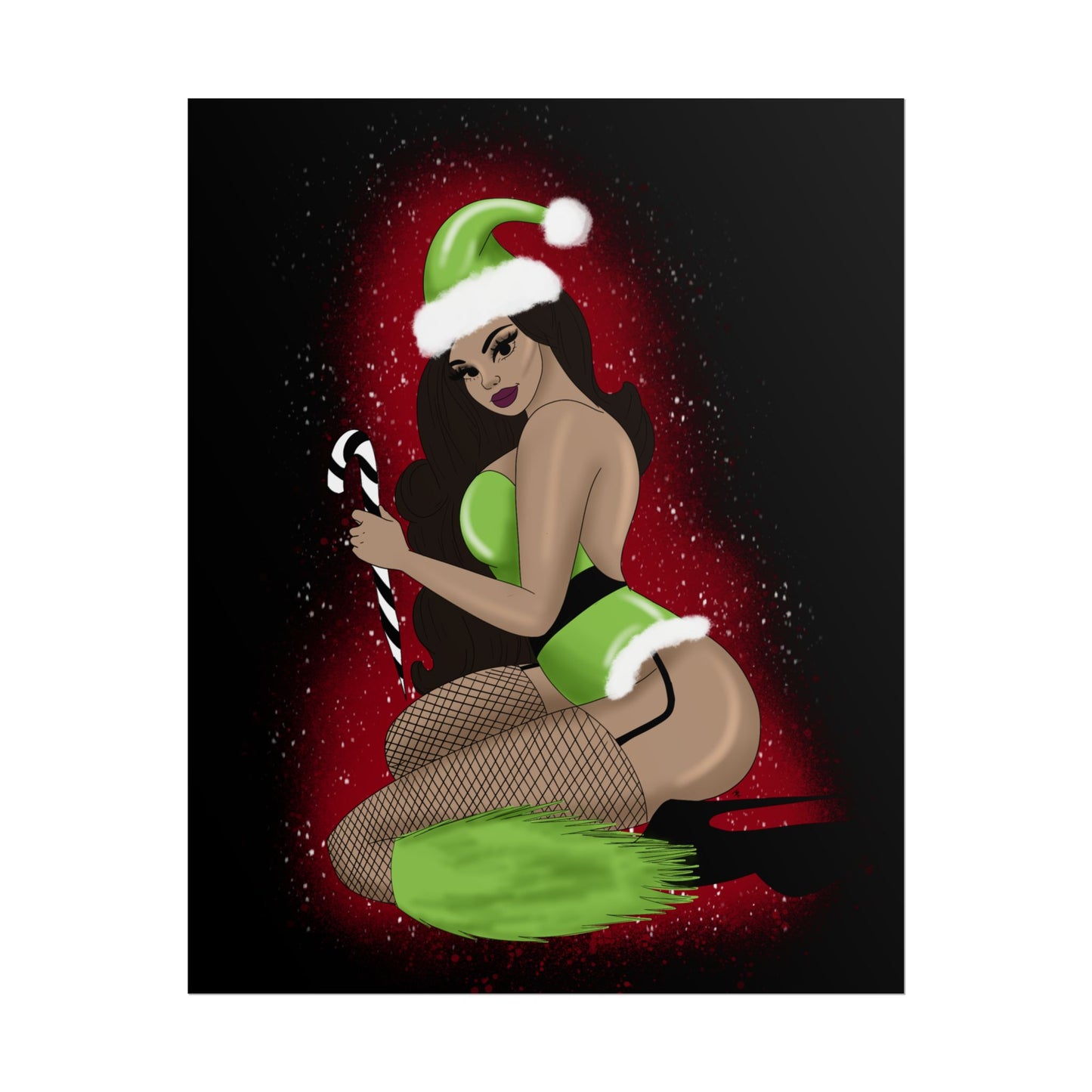 Grinch Christmas Pinup Print (Rolled Poster)