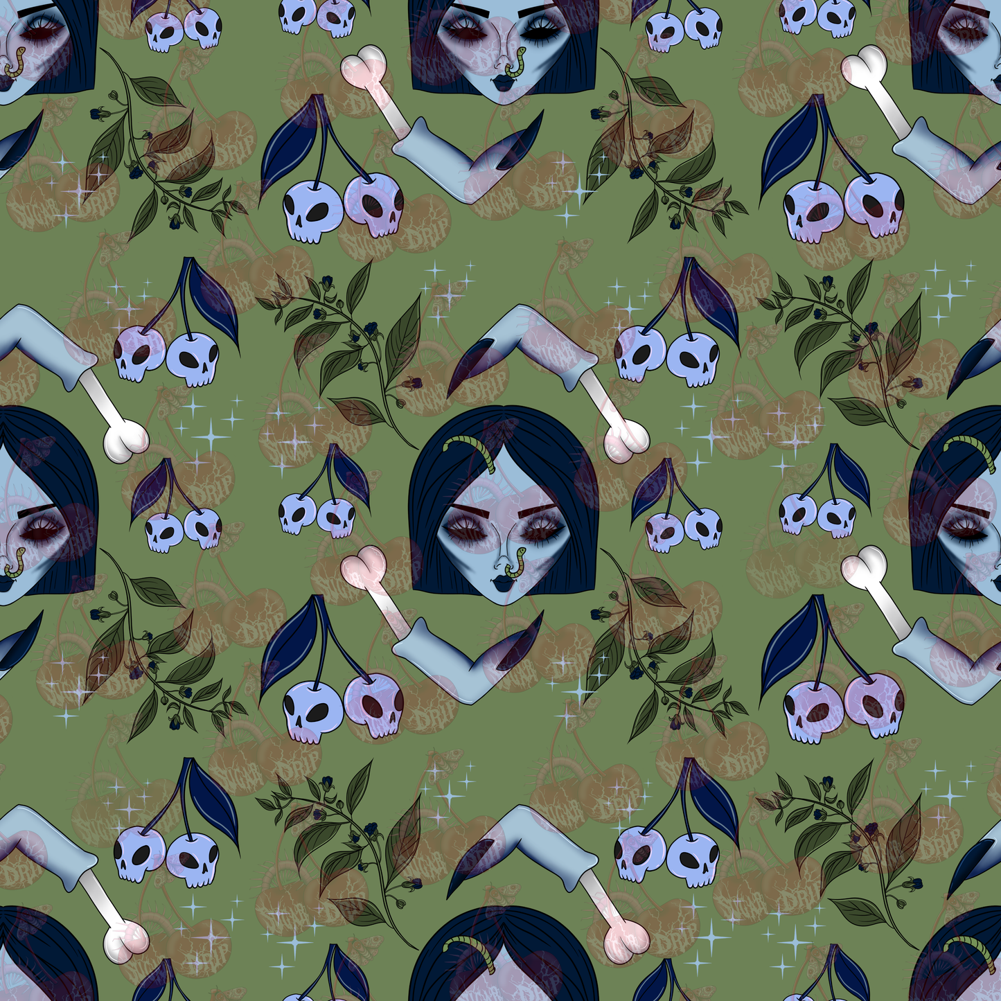 Dollface Dead Bride Seamless Pattern