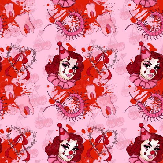 Pink Horror Clown Seamless Pattern