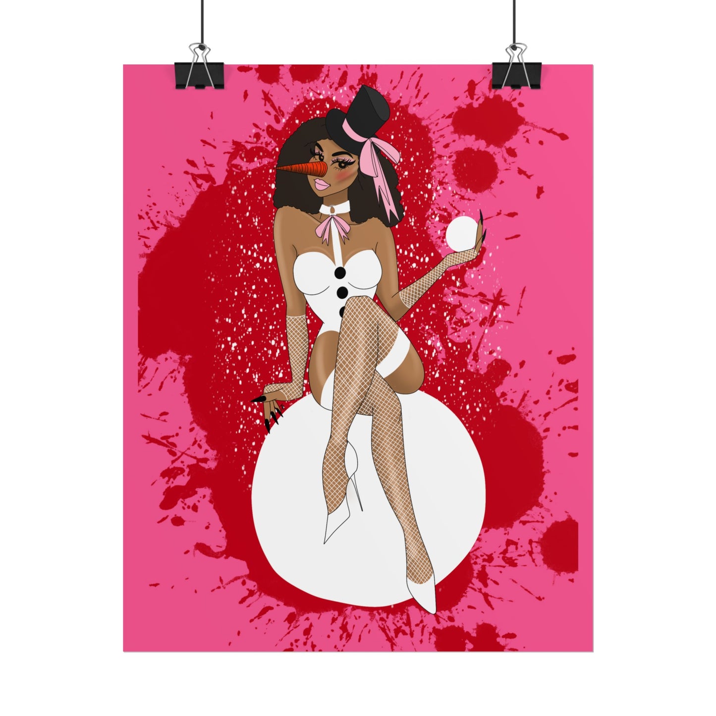 Snowman Pink Goth Horror Christmas Pinup Print (Rolled Poster)