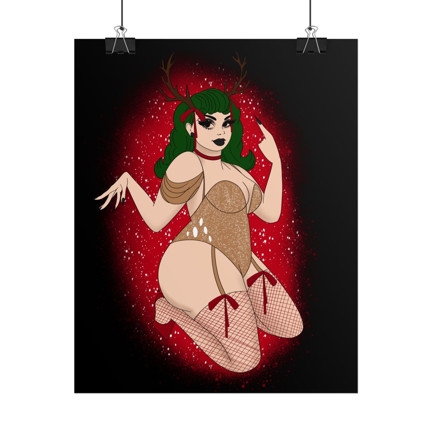 Reindeer Christmas Pinup Print (Rolled Poster)