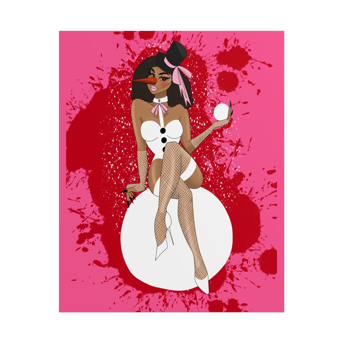 Snowman Pink Goth Horror Christmas Pinup Print (Rolled Poster)
