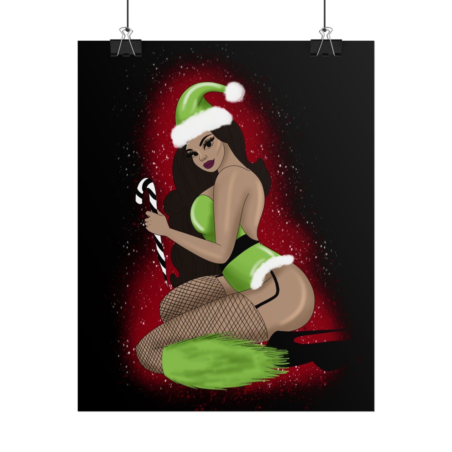 Grinch Christmas Pinup Print (Rolled Poster)