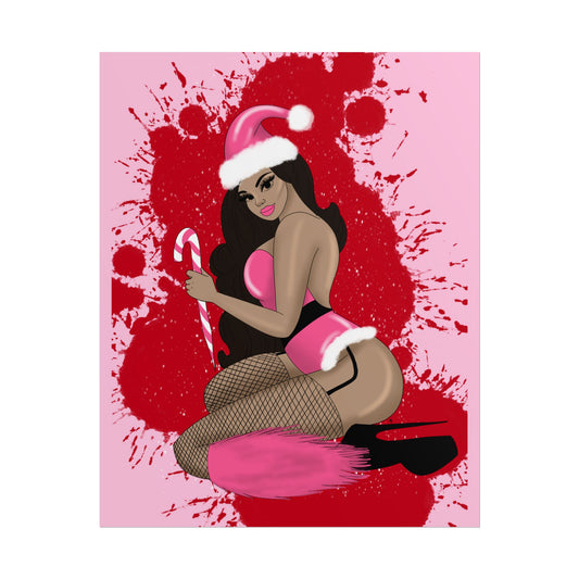 Santa Pink Goth Horror Christmas Pinup Print (Rolled Poster)