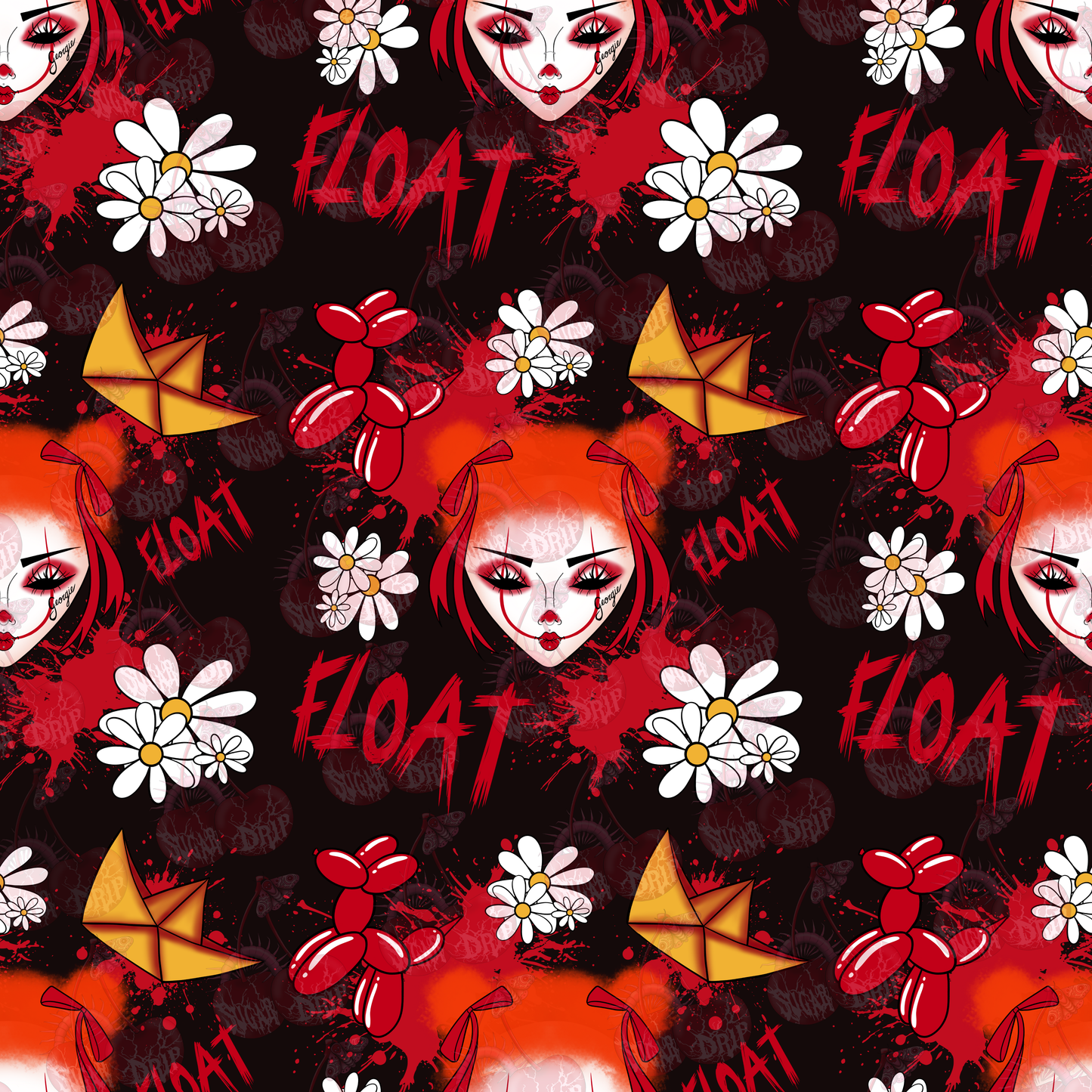 COMMERCIAL USE Spooky Goth Clown Seamless Pattern: Christmas Digital Paper (x6 Colors x1 Transparent)