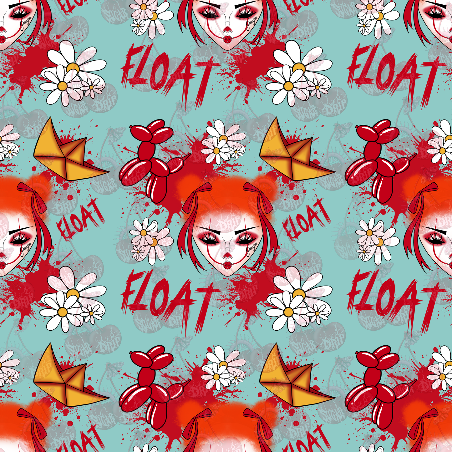 COMMERCIAL USE Spooky Goth Clown Seamless Pattern: Christmas Digital Paper (x6 Colors x1 Transparent)
