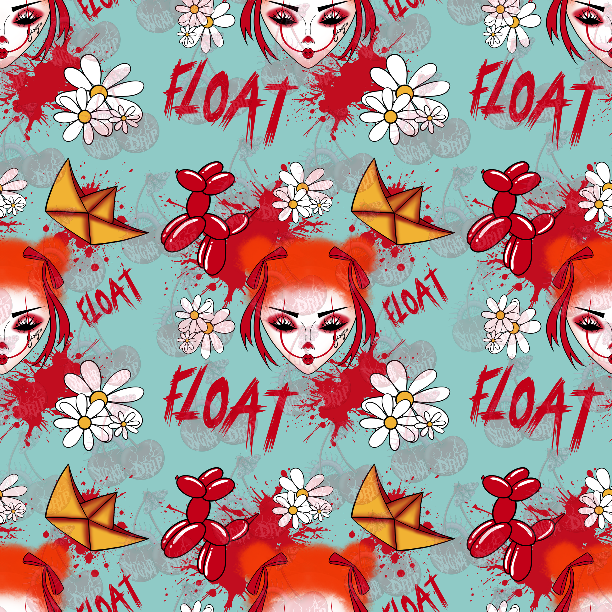 COMMERCIAL USE Spooky Goth Clown Seamless Pattern: Christmas Digital Paper (x6 Colors x1 Transparent)