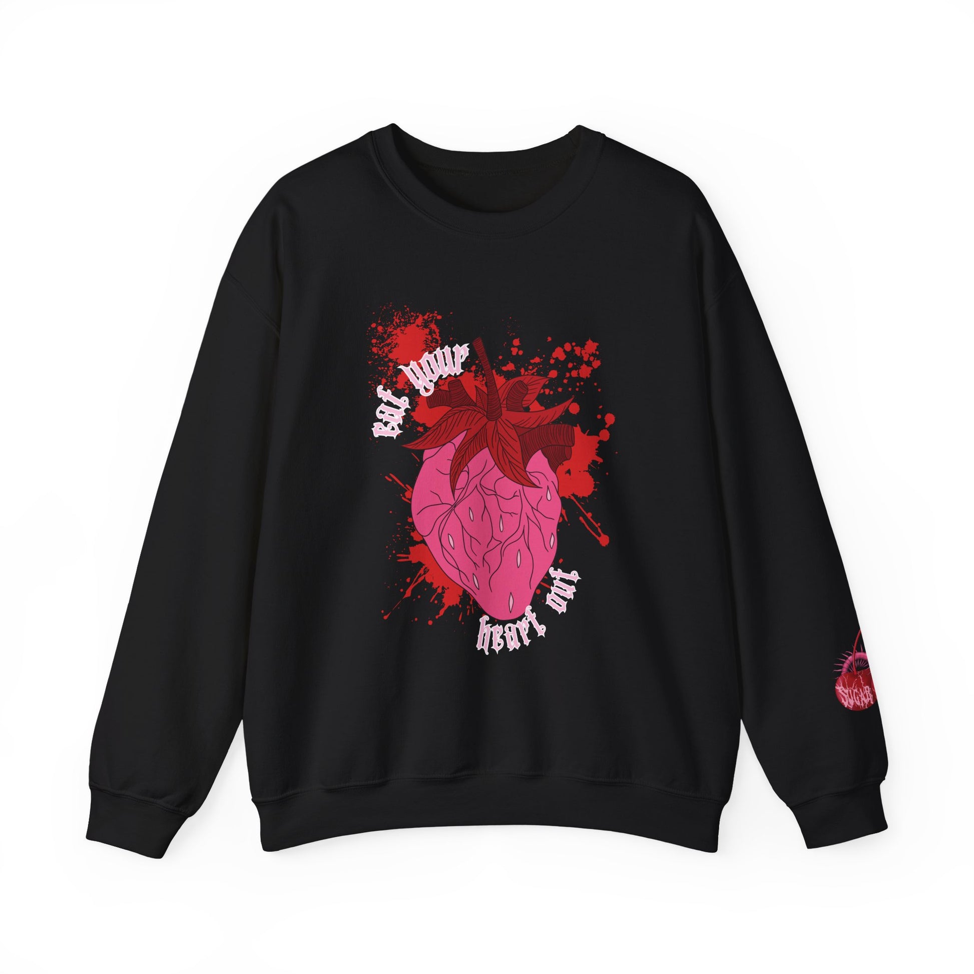 eat your strawberry heart out black sweatshirt front view