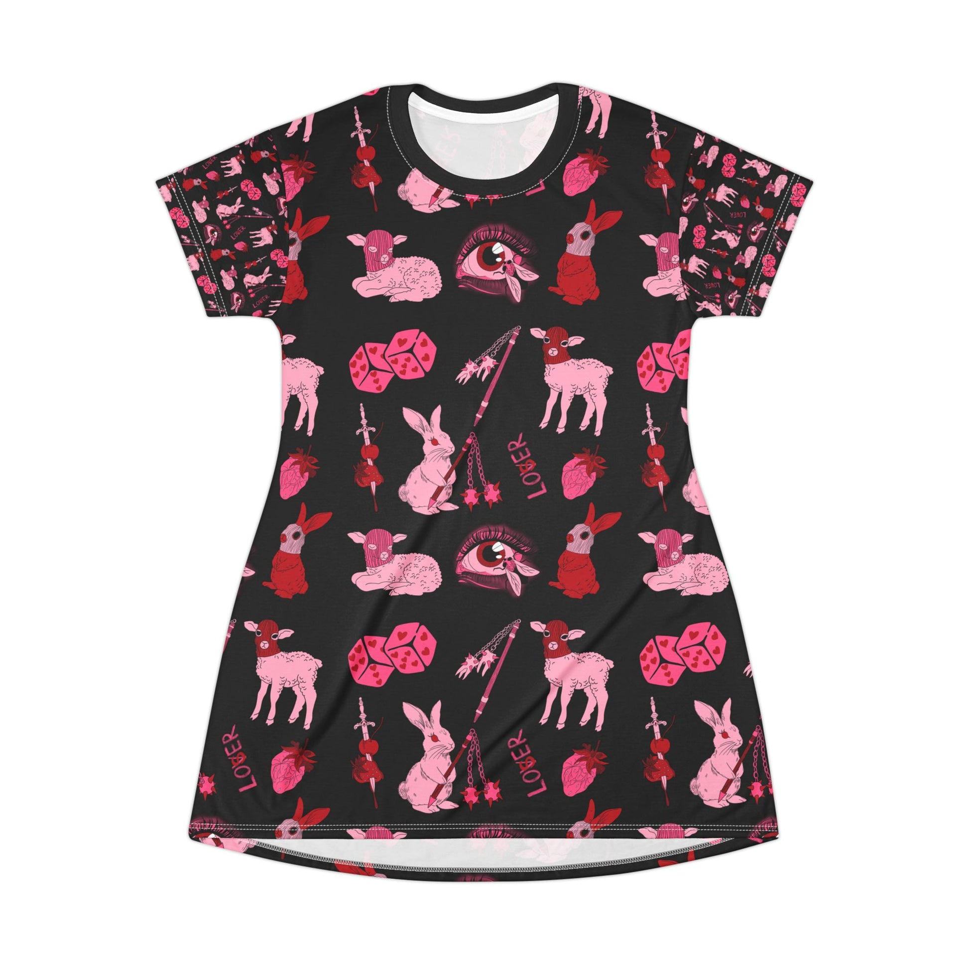 femme feral allover print goth coquette black dress front view