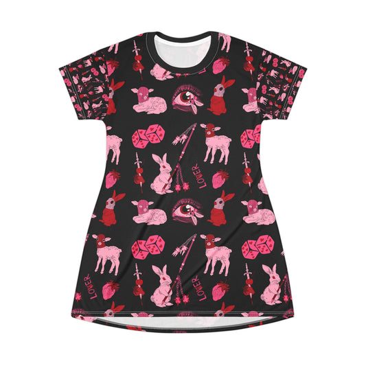 femme feral allover print goth coquette black dress front view