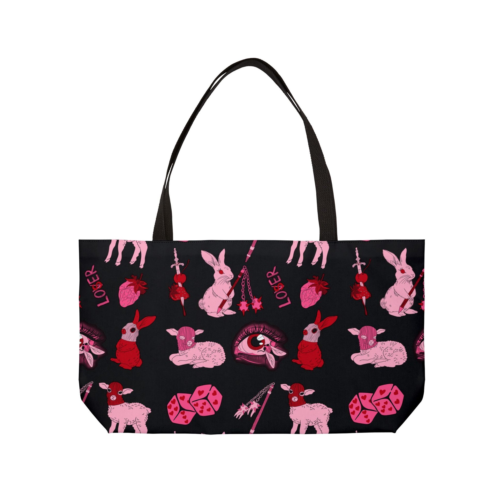femme feral allover print goth coquette fashion tote bag front view