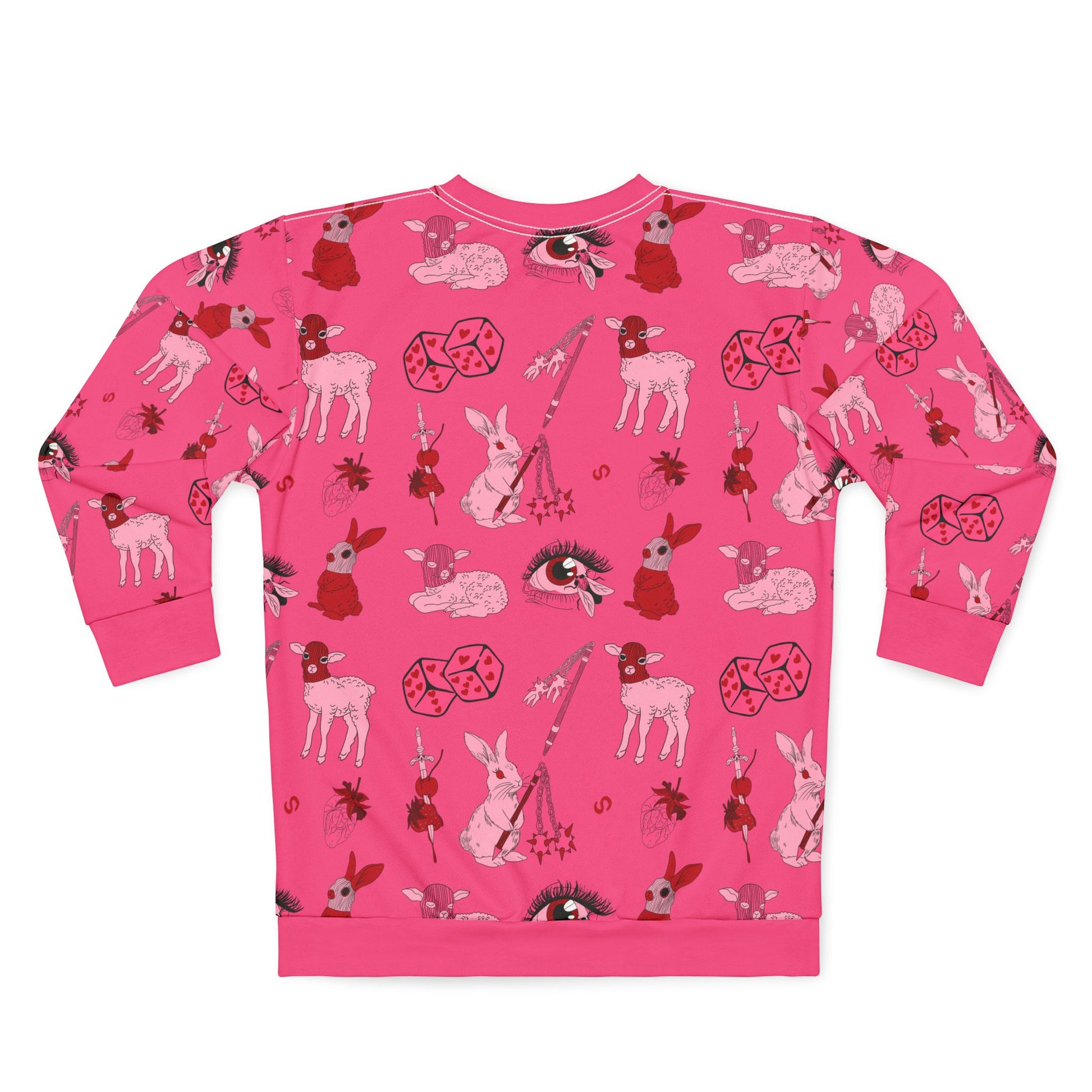 femme feral allover print goth coquette pink sweatshirt back view
