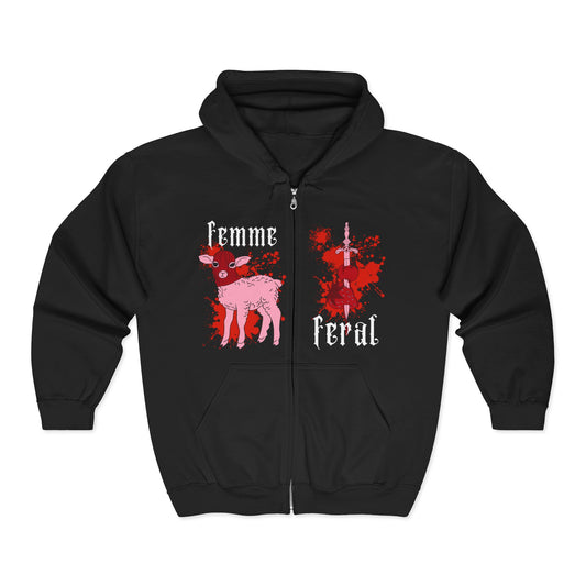 Black hoodie with graphic design of a pink deer and text on a white background