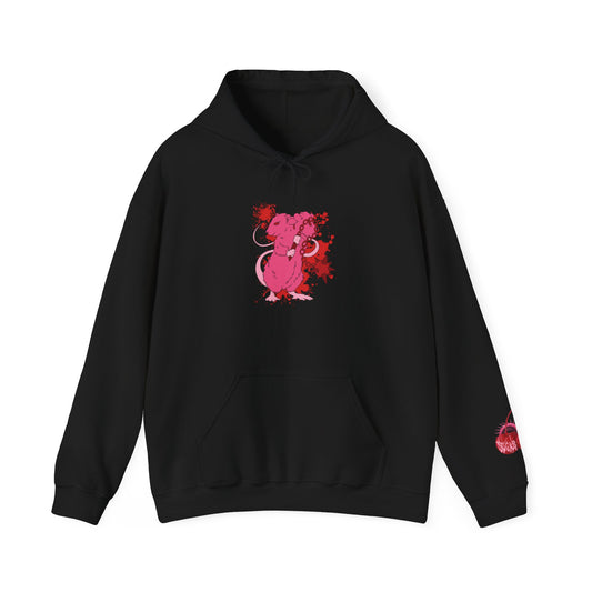 feral doubled headed rat with mace black hoodie front view