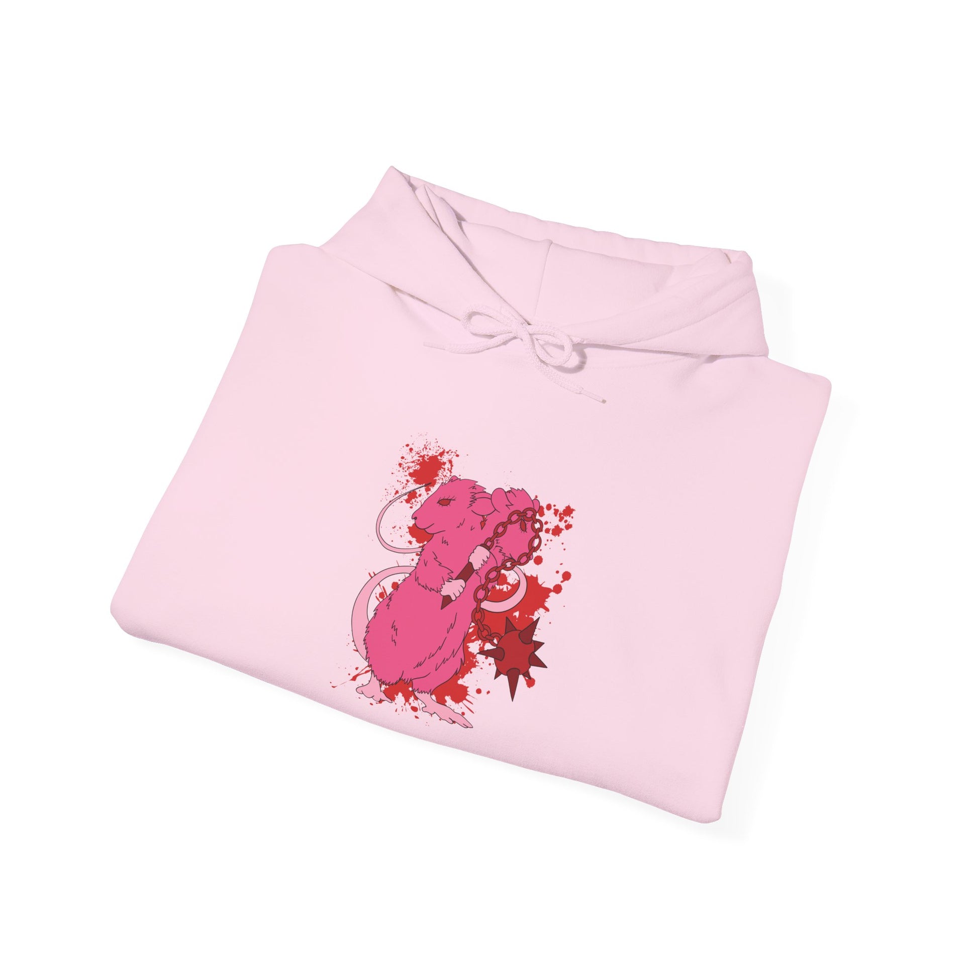 feral doubled headed rat with mace pink hoodie folded view