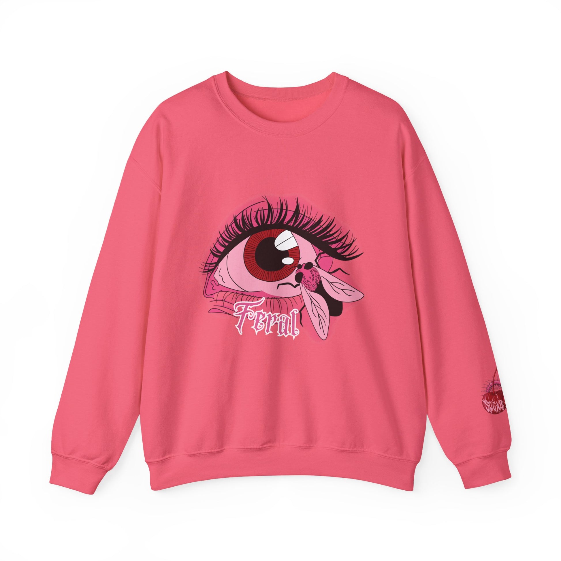 feral fly in my eye goth coquette graphic sweatshirt front view pink
