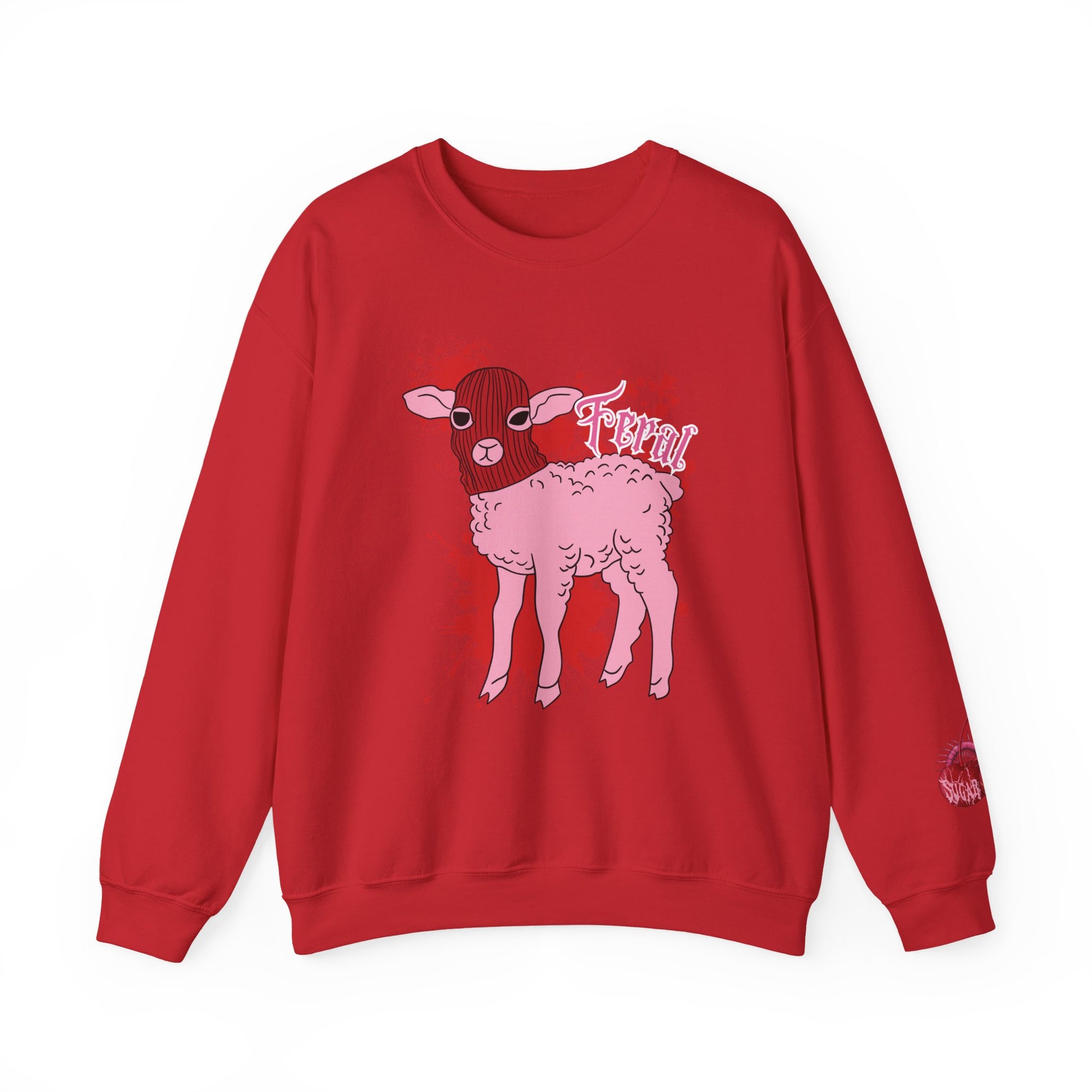feral lamb slaughter red sweatshirt front view