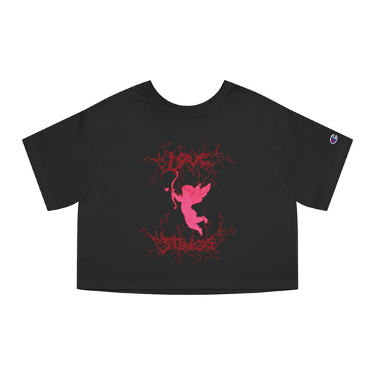 love stings cherub baby metal goth coquette angel crop tee black front view