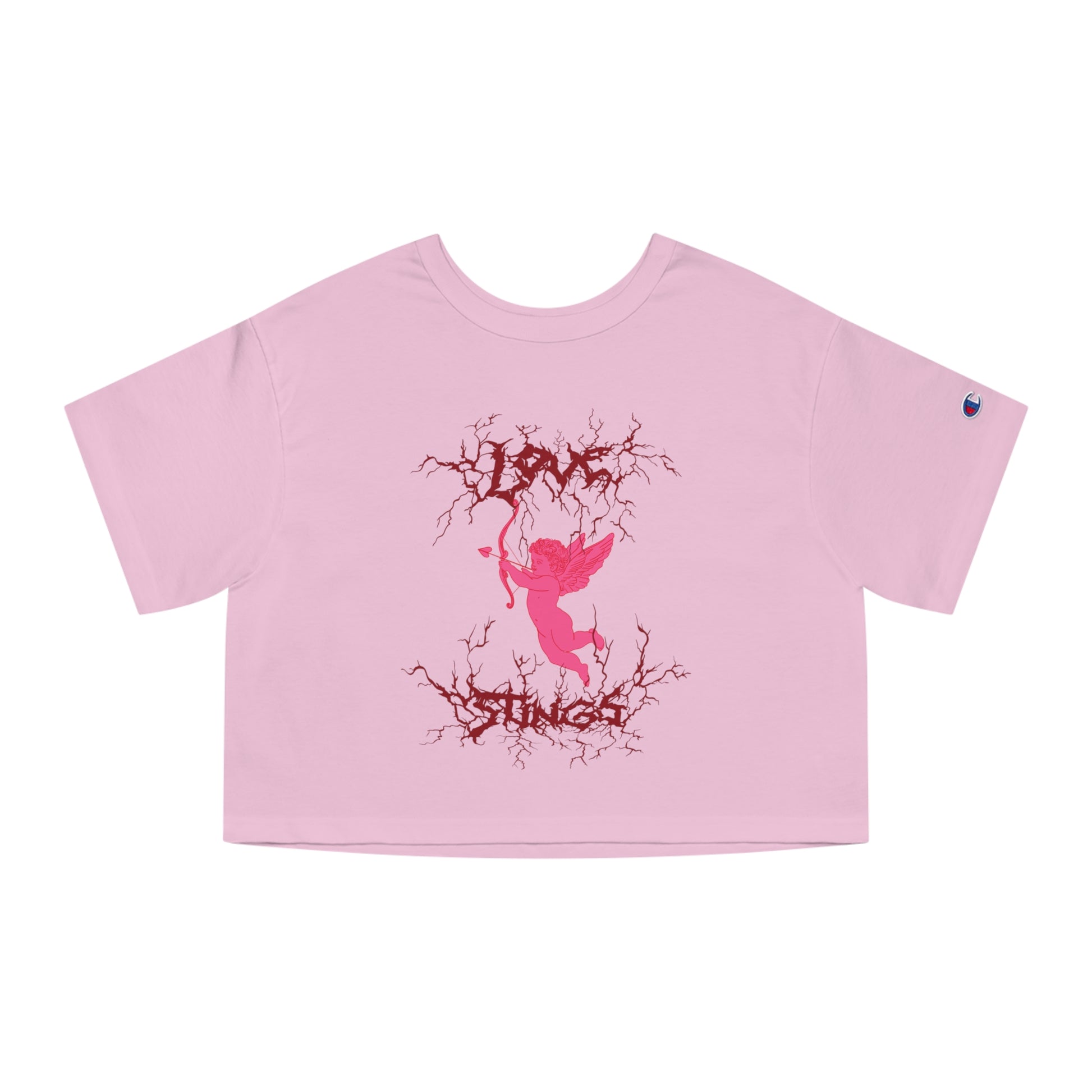 love stings cherub baby metal goth coquette angel crop tee pink front view