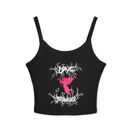 love stings cupid baby metal goth coquette crop tank black front view