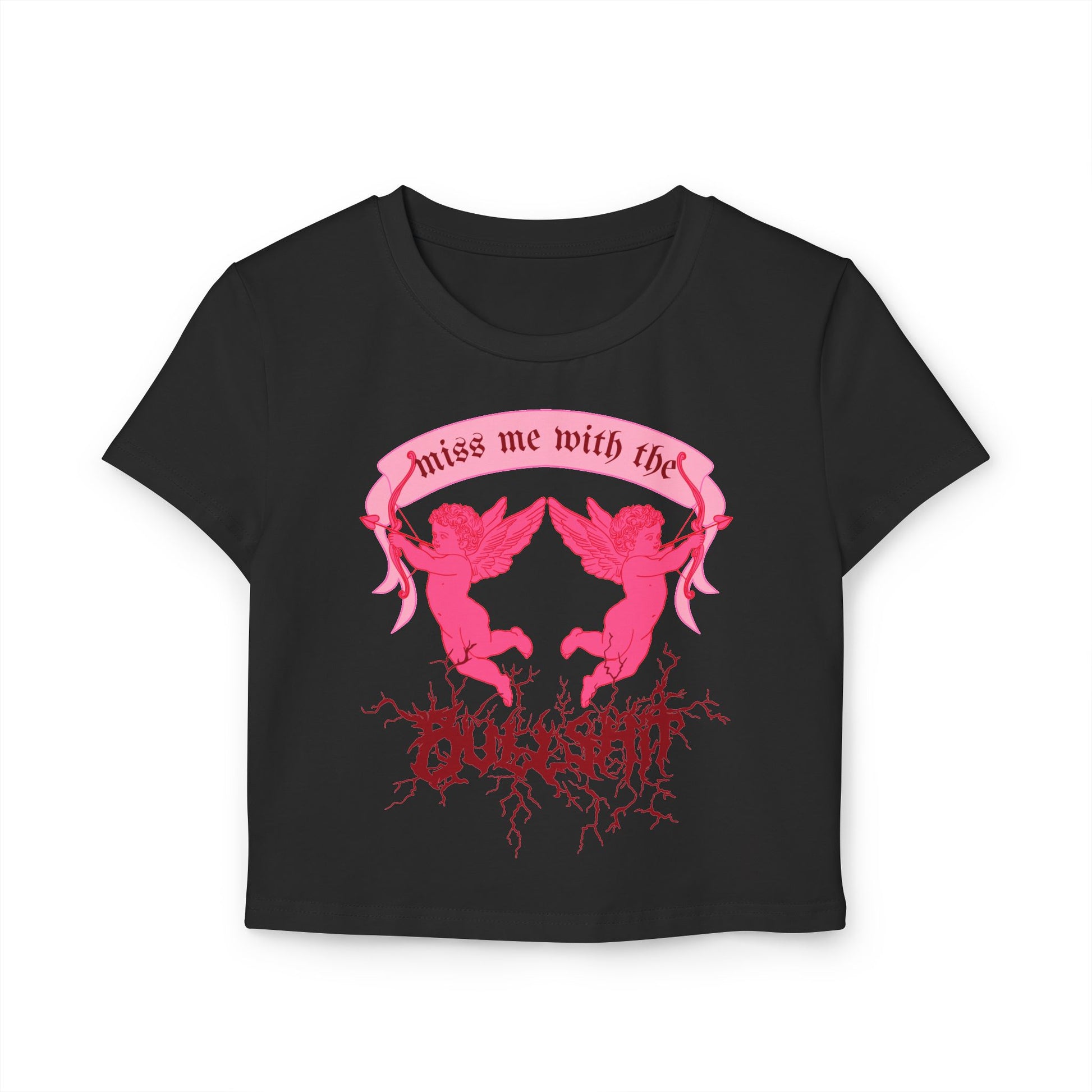 miss me cupid goth coquette baby metal baby cherub tee black front view