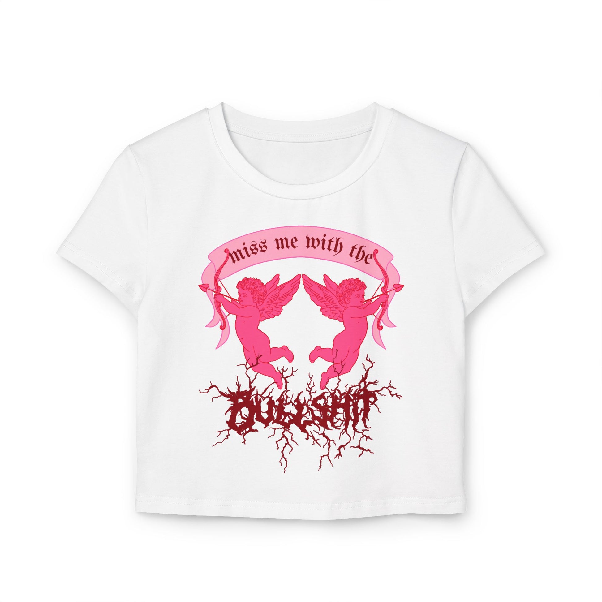 miss me cupid goth coquette baby metal baby cherub tee white front view
