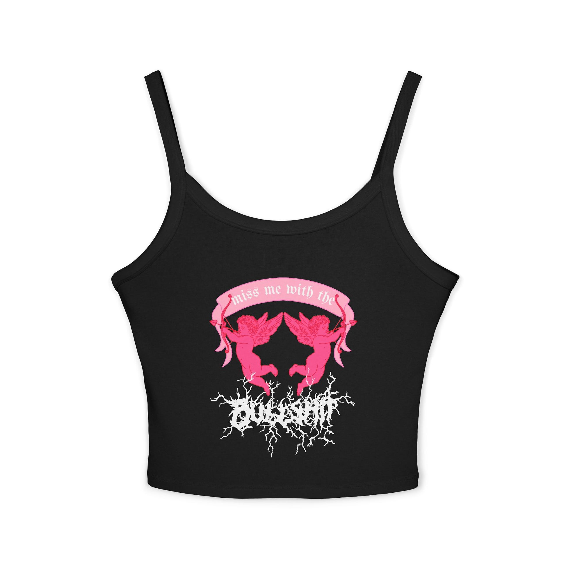 miss me cupid goth coquette baby metal cherub black crop tank top front view