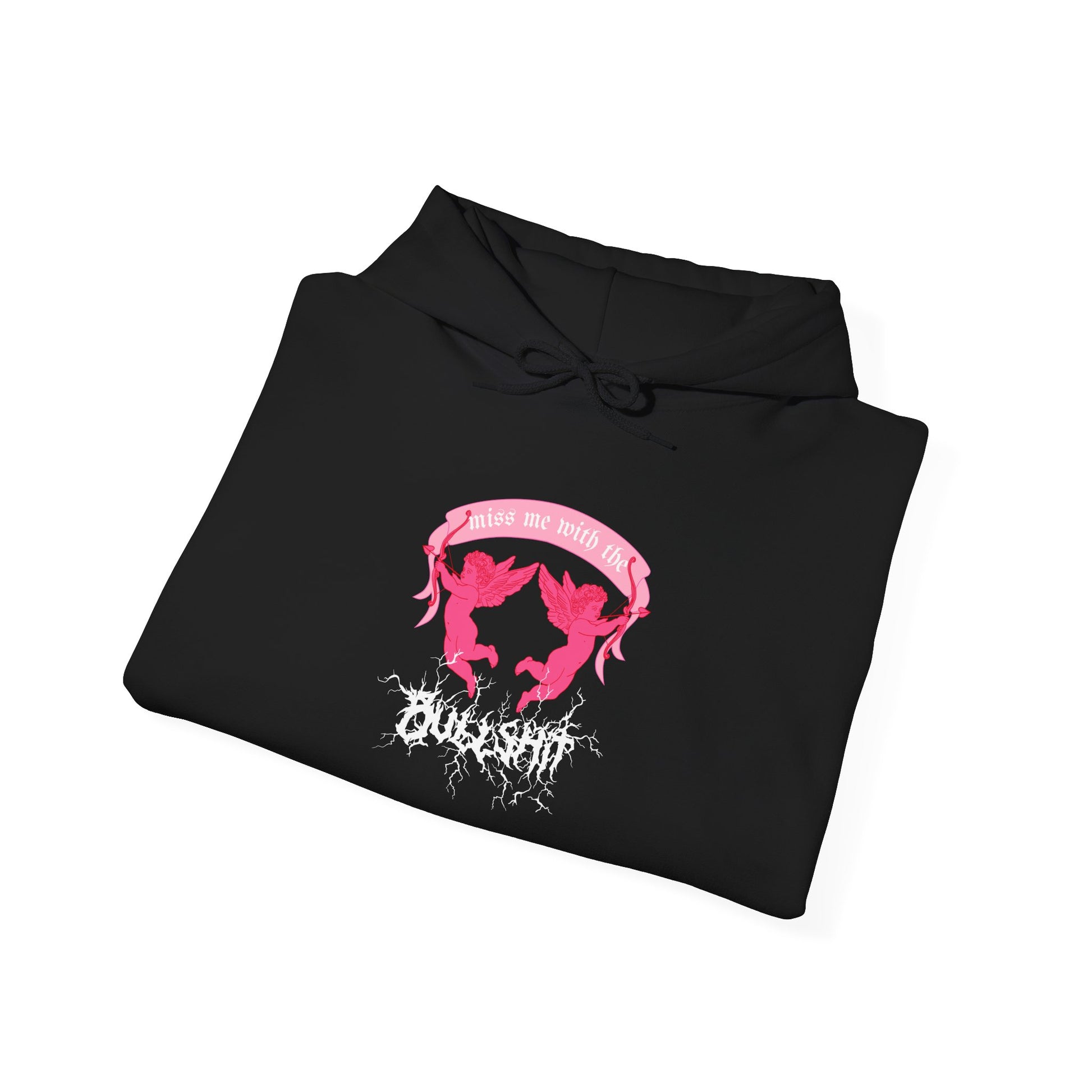 miss me cupid goth coquette cherub black hoodie folded view