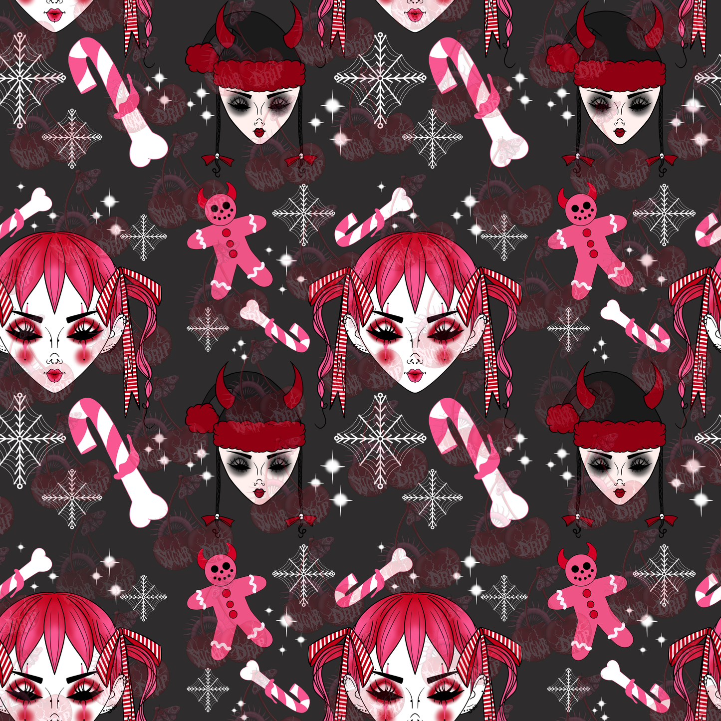 Dollface Spooky Christmas Seamless Pattern