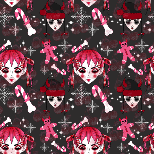 Dollface Spooky Christmas Seamless Pattern