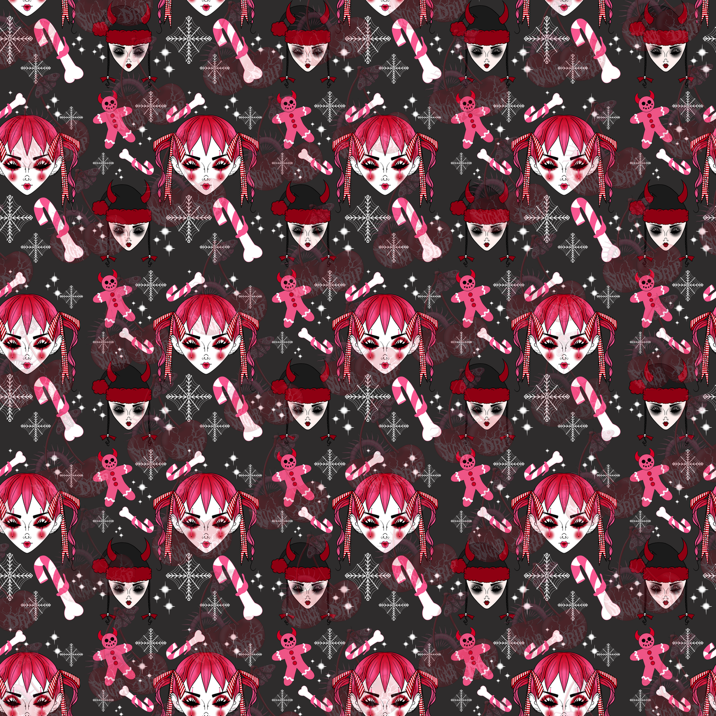 Dollface Spooky Christmas Seamless Pattern