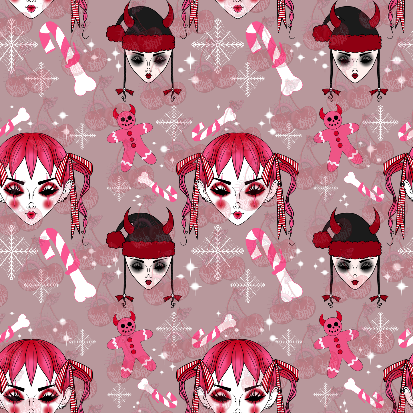 Dollface Spooky Christmas Seamless Pattern